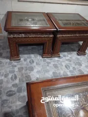  3 طاولات وسط خشب زان ثقيل محفورة استعمال بسيط