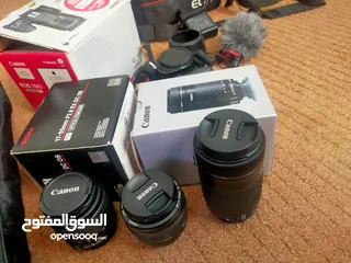  14 كاميرا كانون 250D مع 3 عدسات وترايبود الاصلي ومايك  بويا وشمسيه وكله بالكرتونه استعمال خفيف جدا