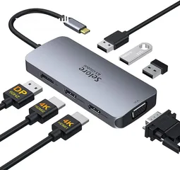  1 يو اس بي هاب ومقسم شاشة (VGA, HDMI, DP) USB C to Dual HDMI Adapter,7 in 1 USB C Docking Station