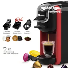  1 ماكينة صنع قهوة لجميع انواع الكبسولات وقهوه الاسبريسو المطحونة بقدرة 1450 وات وسعة