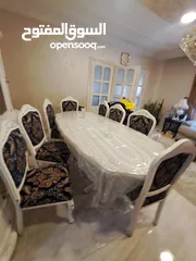  1 طاوله سفره حفر زان بالكامل  8 كراسي للبيع
