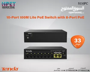  1 Tenda S110PCمحول PoE خفيف الوزن 10 منافذ 100M مع 8 منافذ PoE