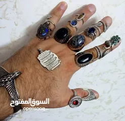  5 خواتم فضه مطعمه بالحجر الكريم