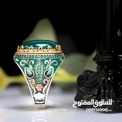  4 خواتم عقيق يمني مع فضه تركي