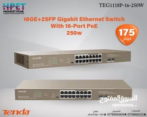  1 Tenda TEG1118P-16-250W محول  16GE+2SFP Gigabit Ethernet Switch with 16-Port PoE