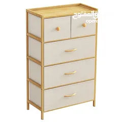  1 خزانة بامبو 4 طبقات بـ 5 أدراج   درجان علويان (يتحمّل كل واحد 4 كجم)  3 أدراج سفلية واسعة (8 كجم