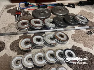  1 80 كيلو + بنش + بار+2دامبل + حبلين مقاومه