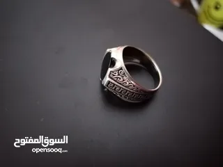  1 خاتم حجر يماني اسود فضة 925