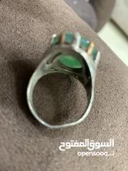  3 خاتم عقيق أخضر يماني نادر