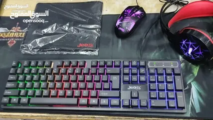  4 ماوس + كيبورد + سماعه + باد ماوس جيمنج ملون سلكي ديسكتوب JEDEL CP-01 4 in 1 USB WIRED GAMING COMBO