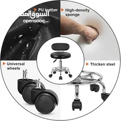  6 كرسي دوار دائري مع عجلات، كرسي سهل التجميع ومصنوع من جلد البولي يوريثين لإكسسوارات الحلاقة والمطاعم