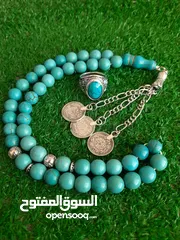  7 سبح عين النمر الأصلي بيلقط على المغناطيس وبتماوج وخاتم أنتيمون هدية مع المسبحه وسبح فيروز شجري هندي