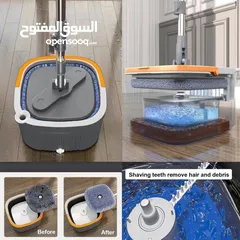  2 ممسحة تنظيف ذاتية مربعة الشكل للأرضيات رأس دوار 360 درجة دلو بميزة فصل الماء النظيف عن الماء
