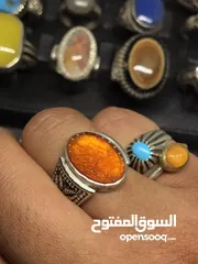  3 خاتم عقيق يماني زعفران