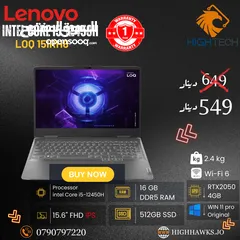  1 Lenovo LOQ intel core i5-12450H-16GB RAM-512GB SSD-15.6" IPS-RTX2050-4G-WIN 11 PRO LAPTOP