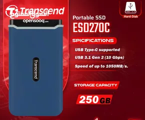  1 هارديسك داخلي مساحة 250 جيجا بايت  ترانسيند Trancsend Portable SSD Hardisk ESD270C 250GB