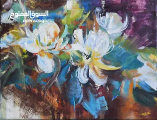  2 لوحتين طبيعة صامتة ورد، لوحات زيتية لديكور المنزل الراقي