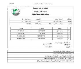  3 عمان المقابلين حي الحرية قريبة من مدارس الحصاد لها واجهة على الشارع 34 م بعمق 27م مستوية الشكل.