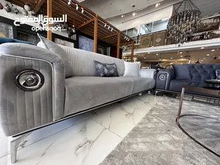  5 Elegant Turkish Sofa Set - 2 Three-Seater Sofas + 2 Armchairs, Grey & Navy Blue