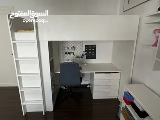  1 IKEA SMÅSTAD Loft bed, white with frame/with desk with 3 drawers, 90x200 cm