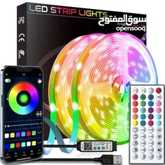  1 ‏شريط 5M RGB Led ملون ‏لاصق بإمكانك التحكم عبر الهاتف المحمول وأيضا بالريموت