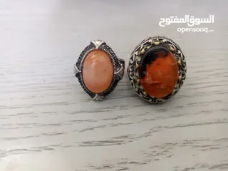  4 خاتم فضة عيار 925 - حجر عقيق يماني