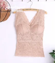  5 Lace flower vest with chest pad for ladies long sleeveless top available now in Oman order now
