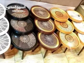  3 طاولات سرفيس 3D  زجاج حجم الكبير قطر 40سم نظام تركي  متوفر الوان  3 قطع