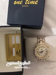  2 One time watch ساعة نسائي ذهبي لامع براند ون تايم الاصليه مع بطاقتها وبكجها بسعر حرق