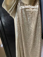  1 فستان سهرة قشرة السمكة لون ذهبي ملوكي لبسة ساعتين فقط جديد وبجنن