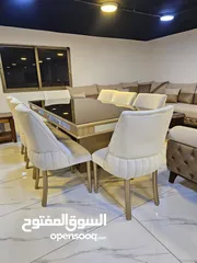  4 طاولة سفرة 8كراسي خشب زان ولاتيه قماش جيرمن وتر بروف
