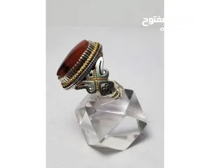  20 خاتم فاخرمصنوع يدويامن الفضة الخالصة(925) مزود بحجرالعقيق شجري طبيعي يتميز بنقوش فريدةعلي شكل شجرة ا