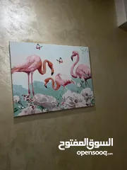  3 لوحة (طيور الفلامينجو) فنية يدوية الرسم