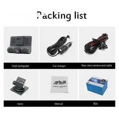  1 كاميرا سيارة أمامية وخلفية وداخلية video car dvr 1x3 full HD 1080P شاشة لمس حجم 4 بوصة HD