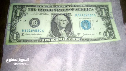  2 ورقة دولار قديمة (الأخضر) فئة واحد دولار أميركي اصدار عام 2003