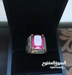  7 خاتم فضة 925 مع حجر كريم ياقوت سيلاني غير معالج لون قرمزي من النوادر