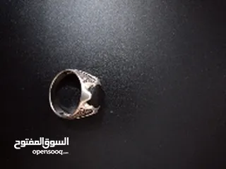  4 خاتم حجر يماني اسود فضة 925