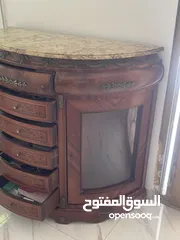  3 كونسول فخم مع وحدات تخزين (خشب زان ورخام مطعم نحاس)
