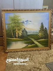  1 برواز عدد 2 رسم طبيعي مع برواز ذهبي الإطار بحاله ممتازه