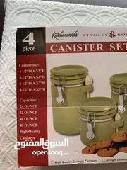  2 4pcs ceramic canister set with wooden spoons - طقم علب سيراميك متكون من 4 قطع مع ملاعق خشبية
