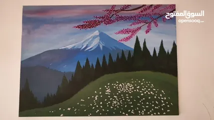  4 لوحة جبلية فنية بألوان هادئة – رسم يدوي مميز - رسم لوحات