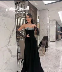 5 فستان اسود فخم مرصع بالخرز الفضي مع كفوف سوداء للسهرات والأعراس للبيع  او للإيجار بسعر مناسب