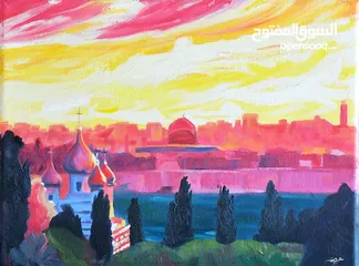  1 لوحة فنية: القدس في الغروب للفنانة نور إبراهيم