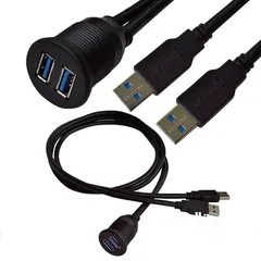  10 كابل تمديد مزدوج USB 3.0 AUX مثبت على لوحة القيادة للسيارة والشاحنة والقارب والدراجة النارية بطول 1M