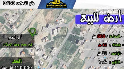  1 رقم الاعلان (3453) ارض سكنية باطلالة مميزة للبيع في منطقة ابو نصير