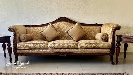  3 صالون 7 مقاعد خشب زان صولد بحالة ممتازة