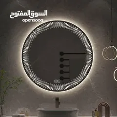  10 مرآة LED الذكية – إضاءة مميزه جدا ،  تشغيل كهرباء، كبسة لمس، قطر 70 سم.  متوفرة بإطار ذهبي أو بدون