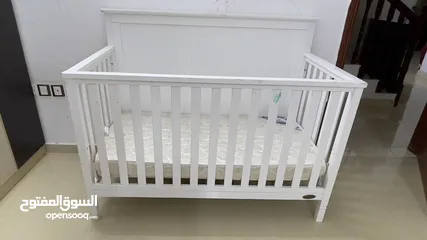  2 Baby shop wooden cot with Raha spring mattress and baby shop oscillating chair