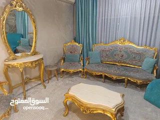 1 خشب زان طقم كنب فاخر بلون (فيروزي +ذهبي)مصري خشب زان