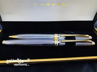  10 طقم أقلام كارڤين ألماني أصلي جديد لم يستعمل بالعلبة الأصلية اللون سيلڤر في جولد